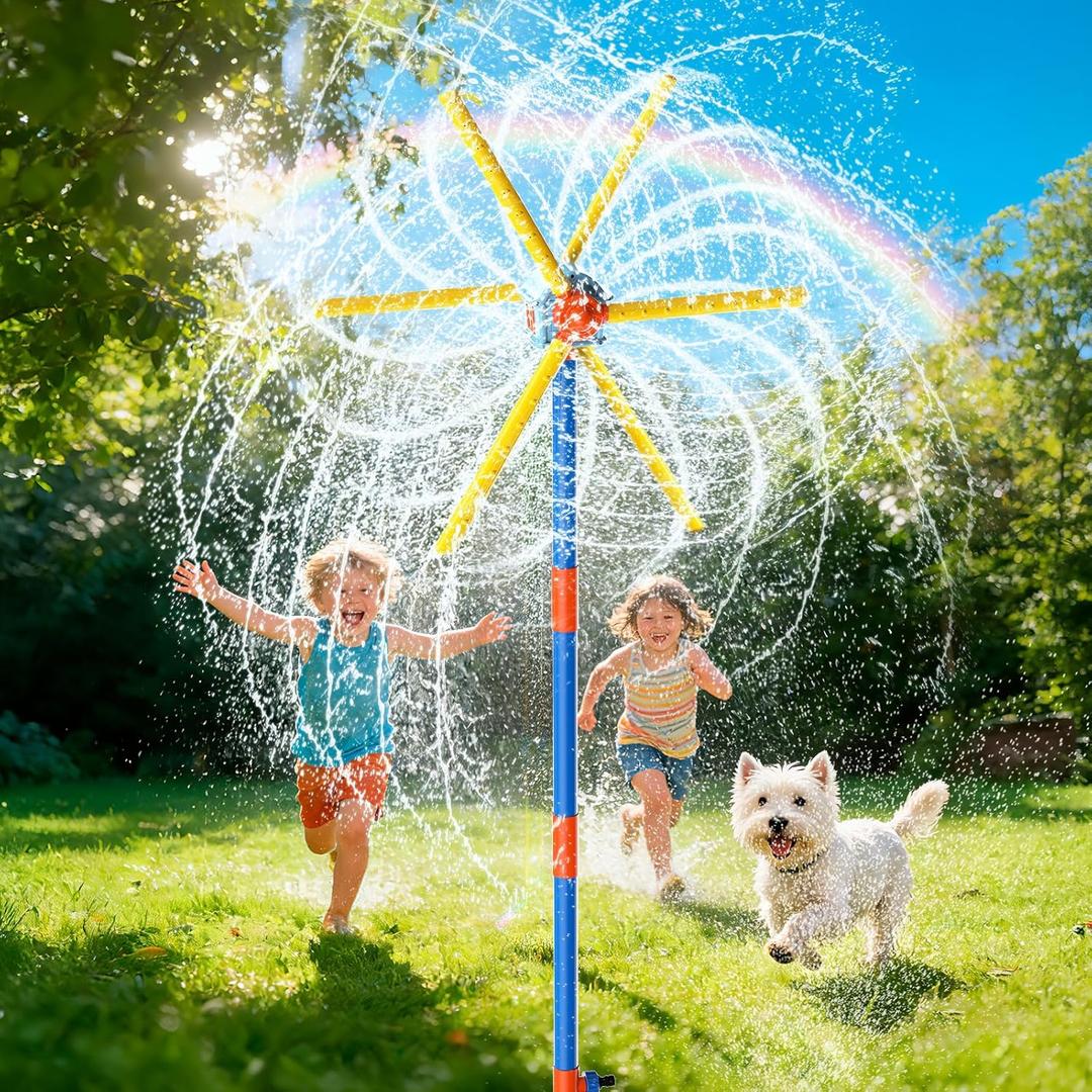 TERRAMUS 59" Windmill Water Sprinkler for Kids Summer Toys, 360 Spinning Splash Water Toy, Upgraded Double Sided with 6 Blades, Outdoor Backyard Games Summer Fun for Boys Girls Dogs & Garden Watering
