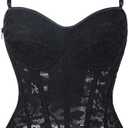 SHYMMUO Black Corset Top for Women Sexy Lace Floral Bustier Corset Tank Cami Top Gothic Lingerie Club Party Halloween Outfit (Large)