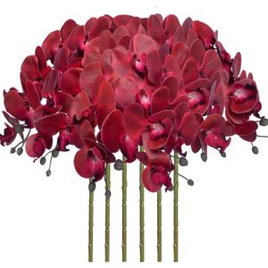 FagusHome 32 Inch Artificial Phalaenopsis Flowers 6 Pcs Artificial Orchid Flowers Stem Plants for Home Dcor (Red)