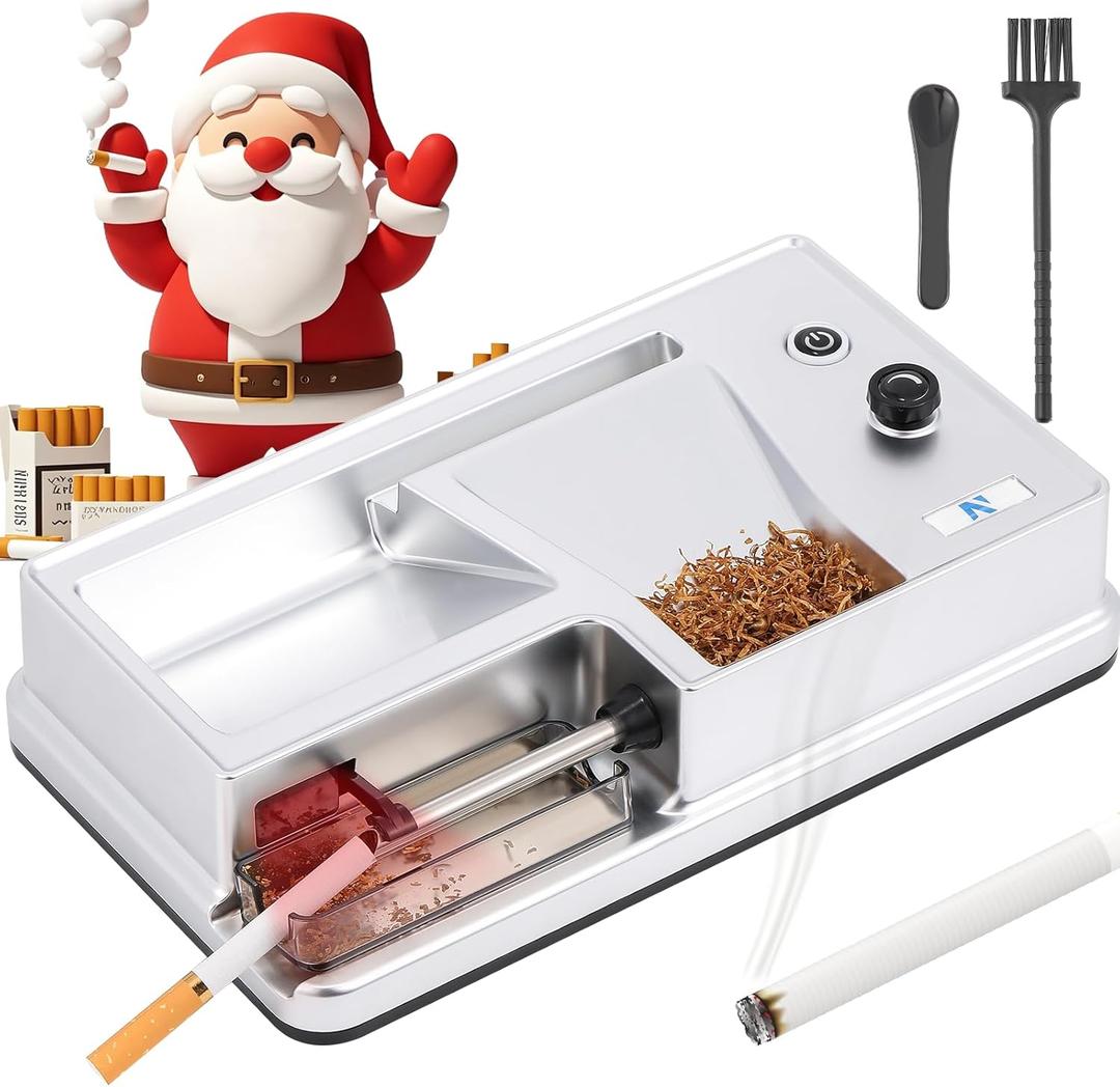 NEWTRY Infrared Sensor Cigarette Rolling Machine, Electric Automatic Tobacco Roller, Portable Tobacco Injector with 1 Brush, 1 Stirring Rod Silver (0.31)