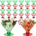 Yinkin 24 Pcs 5oz Plastic Martini Glasses Disposable Christmas Party Cups Clear Red and Green Plastic Cocktail Glasses Stemless Margarita Cups for Wine Cocktails Whiskey Yogurt Ice Cream Fruit