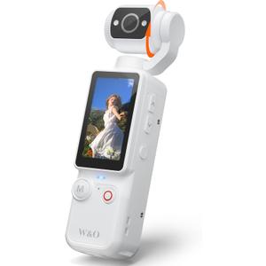 W & O Portable Video Recorder with 180 Rotating Lens, Vlogging Camera,Pocket Body Camera with Audio & Video Recording, 7Hour Power, Handheld POV Cameras with 32GB CardWhite