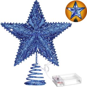 Aoriher 20 Light 10 Inches Christmas Star Tree Toppers Battery Operated Tree Topper with 20 Mini LED Lights for Christmas Holiday Seasonal Decoration (Blue)