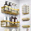 EUDELE 5-Pack Rustproof Stainless Steel Shower Caddy  No Drill Adhesive Bathroom Organizer with Large Capacity, Spacious Shower Shelves for Inside Shower, Kitchen & Home Decor Storage-XL Size (Bright Gold)