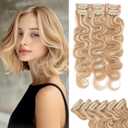 Rich Choices Short Clip In Hair Extensions Real Human Hair-Wave/Curly 6 Pcs Single Clip Hairs Extensions For Women-Mini Clips Hairpieces-10 Inch #12P613 Golden Brown Highlighted Bleach Blonde