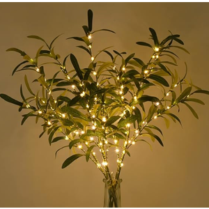 Waipfaru 5pcs 29'' Olive Branches for Vases with Battery Operated Lights, Lighted Olive Tree Branches with Timer, Artificial Greenery Stems Decor for Centerpieces Flower Arrangements Vases