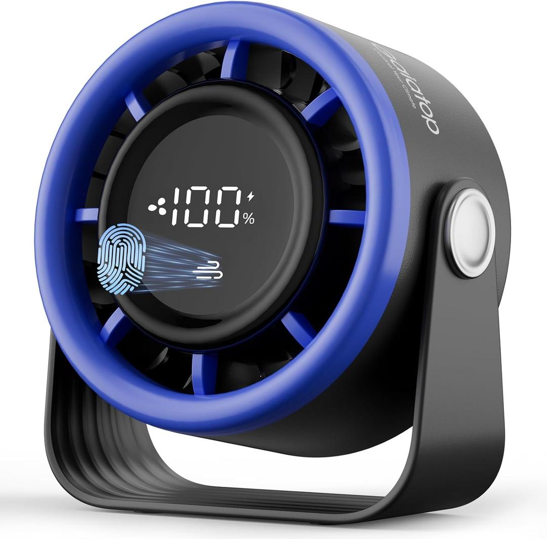 Gaiatop Small Desk Fan Rechargeable, Quiet Personal Table Fan, Touch Control Display, 360 Tilt, 5-Speed Strong Wind, 4000mAh Battery, Small Fans for Bedroom Dorm Office, Gifts for Women Men, Blue