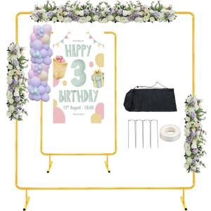 6.6FTx6.6FT Square Balloon Arch Stand, Gold Metal Rectangular Wedding Arch Backdrop Stand for Parties, Background Arch Frame for Ceremony Birthday Party Anniversary Bridal Graduation Decoration