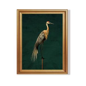 Wojuin Vintage Crane Canvas Framed Wall Art Dark Green Background 16x24 in