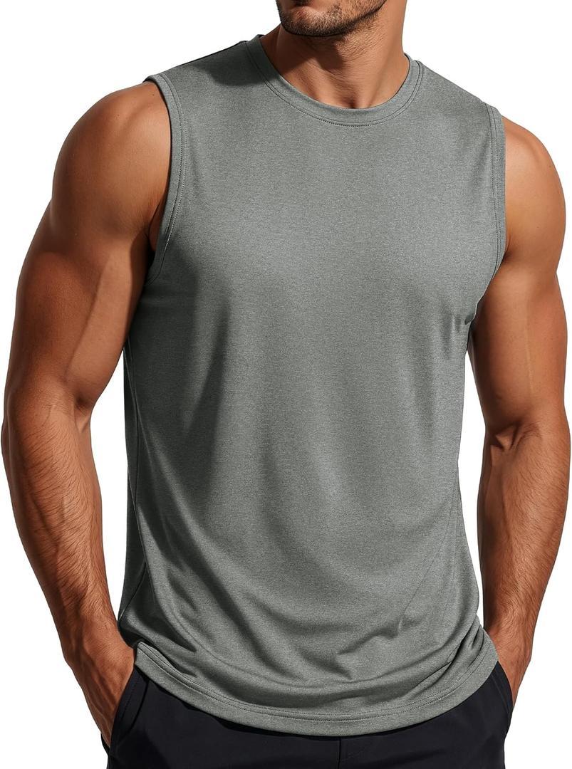 MAGCOMSEN Men's Tank Tops Moisture Wicking Workout Quick Dry Athletic Gym Muscle Running Sleeveless Shirts (Gray, S)