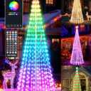 Flacchi Smart Christmas Outdoor Tree Lights - Star Tree Topper with Removable Bracket, App Control, Sync with Music, Waterfall Colored Lighted for Holiday Decorations (8.8FT/ Rope Lights)