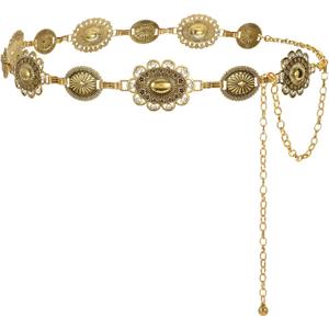 JASGOOD Western Metal Concho Chain Belt for Women Cowgirl Boho Waist Chain Country Concert Outfit for Dress (Length 51.2"(Suit waist size 33"-38"), Antique Gold)