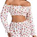 Avidlove Lingerie Sets for Women Sexy Long Sleeve Off Shoulder Ruffle Bra and Panty Set (Small, Strawberry Print)