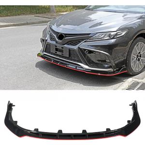 Black & Red Front Bumper Lip Compatible with 2021-2024 Toyota Camry SE, XSE, TRD - Splitter Under Chin Spoiler Body Kit - Not Fit for LE, XLE