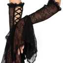 L'VOW Women's 1 Pair Gothic Black Lace Sleeves Witch Gloves Victorian Lace Arm Sleeve Vampire Accessory (E Black)