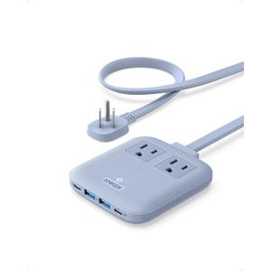 Anker Nano Charging Station(67W Max), 6-in-1 Power Strip for iPhone 16/15, MacBook, with Flat Plug and 5ft Thin Undetachable Extension Cord,2 AC&2 USB A&2 USB-C, for Home&Office