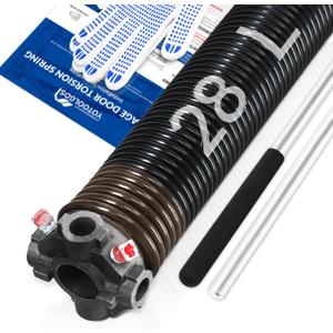 Left Hand WindBlack Cone2" Garage Door Torsion Spring with Non-Slip Winding Bars & Gloves, High Precision Electrophoresis Black Coated, for Replacement, MIN 16,000 Cycles (0.234x2''x28'')