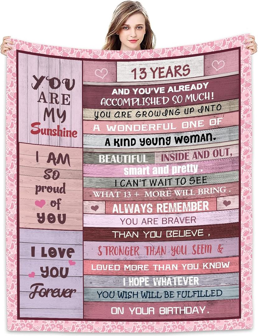 Sweet 13th Birthday Gifts for Girls Blanket 60"x50", Sweet 13 Gifts for Girls - Best 13th Birthday Gift Ideas - Funny Gift for 13-Year-Old Girl - 13th Bday Party Decorations for Women Blankets