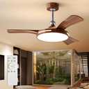 Ceiling Fans with Lights and Remote: 42-Inch Ceiling Fan 3 Blades Round Low Profile Outdoor - Walnut Ceiling Fans with Remote Control Chrome Rod Quiet Reversible DC Motor for Living Room