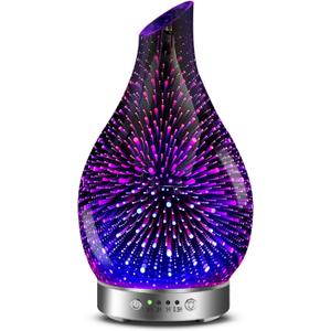 MAXWINER Essential Oil Diffusers Ultrasonic 3D Glass Aromatherapy Diffuser, Auto Shut-Off, Timer Setting, 7 Colors LED Lights Changing for Home, Office, Spa 120ml (3d Firework)