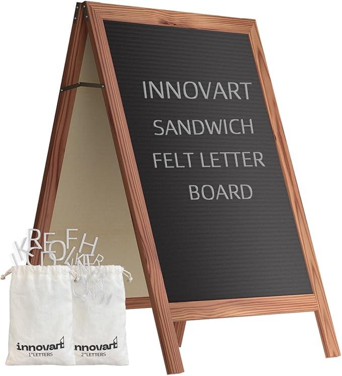 INNOVART A-Frame Sidewalk Sign 36”x20”, Sandwich Felt Letter Board w/Changeable Letters, Double-Sided Felt Letter Board, Free Standing Letter Board Easel for Restaurant, Business, Wedding, Black