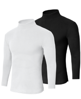 2 Pack Men Mock Turtleneck Long Sleeve Shirts Double Sided Fleece Thermal Pullover Sweater Slim Fit Base Layer Top, Large