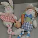 unanscre Easter Bunny Plush Decorations  2PCS Long Dangle Leg Easter Rabbit Gnomes Hold Egg Basket & Carrot, Stuffed Dolls Handmade for Home Table Ornament, Tiered Tray Decor