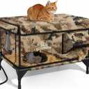 Indestructible Heated Cat House for Outside Winter, 100% Waterproof, Safe Escape Door, Insulated Outdoor Cat Shelter with Heater for Feral Barn Cat Kitty (Desert Camouflage, 27"x17"x18")