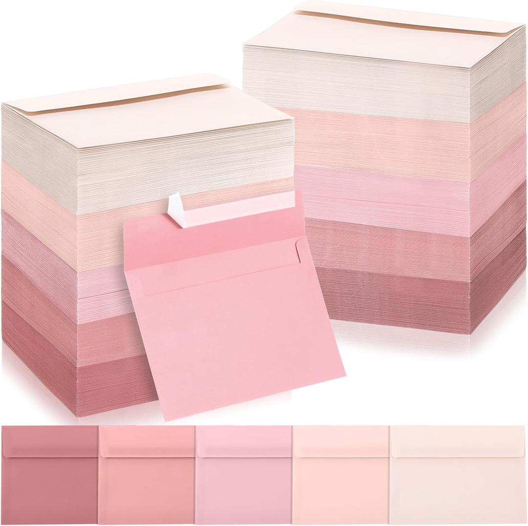 Zhanmai 400 Pack A7 Envelopes Bulk for Invitation 5 x 7 Self Adhesive Envelopes Gradient Colored for Gift Cards, Wedding, Greeting Letters, Mother's, Birthday Party 5.25 x 7.25 In, 120 GSM(Pink)