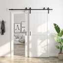 SmartStandard 34in x 84in Double MDF Sliding Barn Doors with 6FT Bypass Barn Door Hardware Kit, Save Space, Waterproof, Easy Install, Fit 56in-60in Openning, White