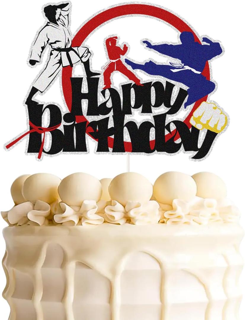 Karate Happy Birthday Cake Topper,Taekwondo Selection Kung Fu Theme Party Supplies for Boys Girls Men Women