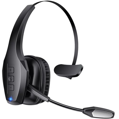 Trucker Bluetooth Headset, Wireless Headset with Mic, Bluetooth Headsets with Dual Noise Cancelling Microphone & Mute Button, 55Hrs Working Time PC Headsets for Cell Phones, Computer, Truck Driver