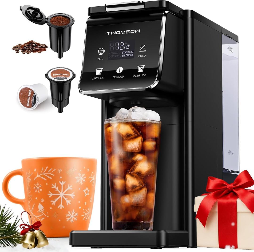 Coffee Maker Hot & Iced With Bold Setting,Single Serve Coffee Maker For K Cup And Grounds,52 Oz Removable Water Tank,6-14 Oz Brew Sizes,One Cup Kcup Coffee Machine With Reusable Filter, (Black)