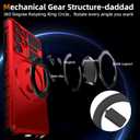 for Samsung Galaxy S24 Ultra Case Magnetic Compatible with Wireless Charging,with 1 Screen Protector,Built-in Kickstand Ring Military Grade Drop Shockproof Heavy Duty Protection Phone Red
