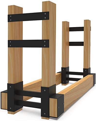BALIE SPACE Outdoor Firewood Rack Brackets Kit for Fire Wood Pile Storage, Adjustable log stacking Stand Holder for 2x4 lumber, Black, Set of 2