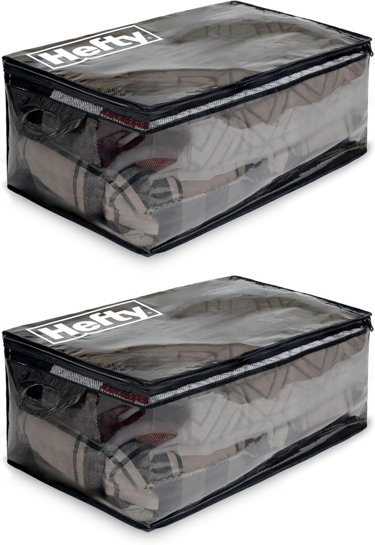 Hefty Extra Large Flexible Tote with Breathable Mesh, Double Zipper, 2 Handles  Ideal for Moving or Clothes & Apparel Storage, Alternative to Plastic Bin, Organizer or Container  2 Pack