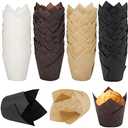 Ruisita 200 Pieces Mini Tulip Cupcake Liners, Tulip Baking Cups, Greaseproof Cupcake Muffin Liners, Muffin Cases Wrappers for Wedding Birthday Party Baby Shower, Brown, White, Natural, Black