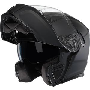 TRIANGLE Modular Motorcycle Helmets for Men Flip Up Full Face Helmet Dual Visor with Internal Sunshield DOT Approved (Medium, Matte Black)