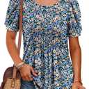 BETTE BOUTIK Womens Summer Tops Pleated Short Sleeve Tunic Tops Short Sleeve Blouses Shirts S-3XL (L)