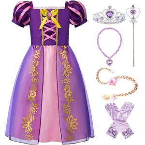 ReliBeauty Girls Dress Puff Sleeve Princess Costume, 3T, Purple(with Accessories)