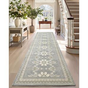 DEXI Hallway Thin Runner Rug, 2'2"x7' Washable Vintage Entry Non Slip Long Rugs, Traditional Floral Low Pile Indoor Carpet, Runners Mat for Entrance Kitchen Hallway Larundry Bedroom, Grey