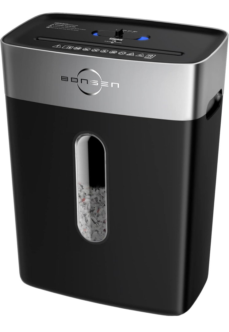 BONSEN Paper Shredder for Home Office, 4 Gallons Bin, 10-Sheet Cross-Cut Shredder, P-4 High Security Level, Quiet Credit Card Shredder with Jam Proof System (S3201)
