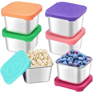 HTEVW 6Pack 6oz Stainless Steel Snack Containers for Kids, Easy Open Leak Proof Metal Toddler Snack Containers with Silicone Lids, Stackable Metal Toddler Lunch Box for Daycare, School and Travel, 2.95 * 2.95 * 1.97in, 6oz/180ml