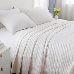 Max Oversized California King Quilt Set – 112"x106" Soft Washed 3-Layer Lightweight Bedspread with Multi-Lock Quilting, Minimalist Nordic Bedding, All-Season Quilt Set (1 Quilt + 2 Pillow Shams) Ivory