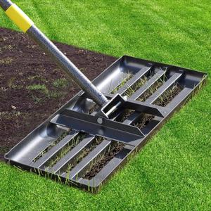 Lawn Leveling Rake - Heavy Duty 17"x10" Stainless Steel Leveler Plate, Reinforced Welds, 28-60" Adjustable, Anti Flipping Smooth Edge, for Soil, Dirt, Ground, Backyard Top Dressing, Landscaping