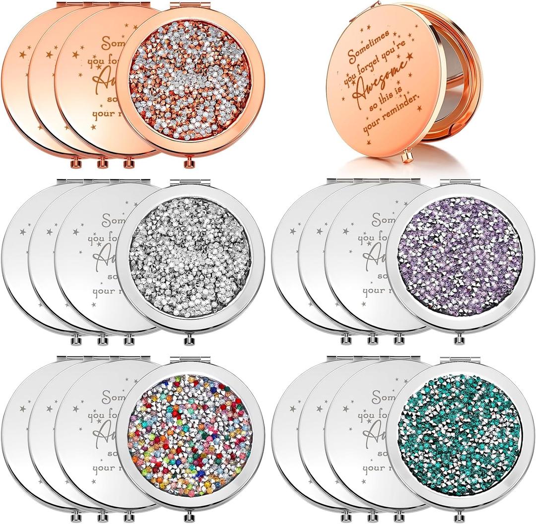Roowest 20 Pcs Inspirational Compact Mirror Bulk You're Awesome Reminder Appreciation Gifts for Women Employee Coworker Friends Sisterhood Mothers Day Party Favors Pocket Mirrors (Multicolor)