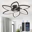LEDIARY Flower Ceiling Fans with Lights, Small 30 Inch Modern Low Profile Ceiling Fan, Dimmable LED Ceiling Light Fixture, Flush Mount Ceiling Fans with Remote for Bedroom, Kitchen, Indoor-Black