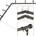 Dark Bronze Corner Window Curtain Rods with Aluminum End Cap Finials and Brackets,1 Inch Diameter Bay Window Curtain Rods,2 Sided 36-72 Inch Adjustable Drapery Rod