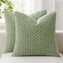 Kevin Textile 24x24 Pillow Covers 2 Packs Decorative Throw Pillow Covers with Stripe Pattern Spring Super Soft Corduroy Square Solid Cushion Cover for Couch Sofa Bedroom Living Room Sage Green