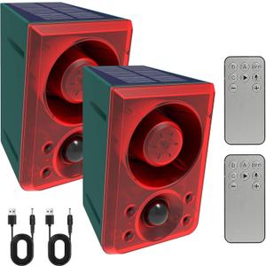 ChunHee Solar Outdoor Motion Sensor Alarm with Dog Barking Gunshot Sound, Support Recording and Adjustable Volume, 130db Loud Noise Maker 3 Work Modes Strobe Light for Home, Villa, Farm, Barn (2 Pack)